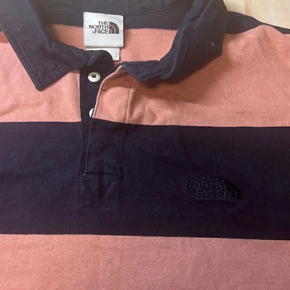 The North Face Men's Coral Navy Striped Rugby Long‎ Sleeves Collard Polo Size L